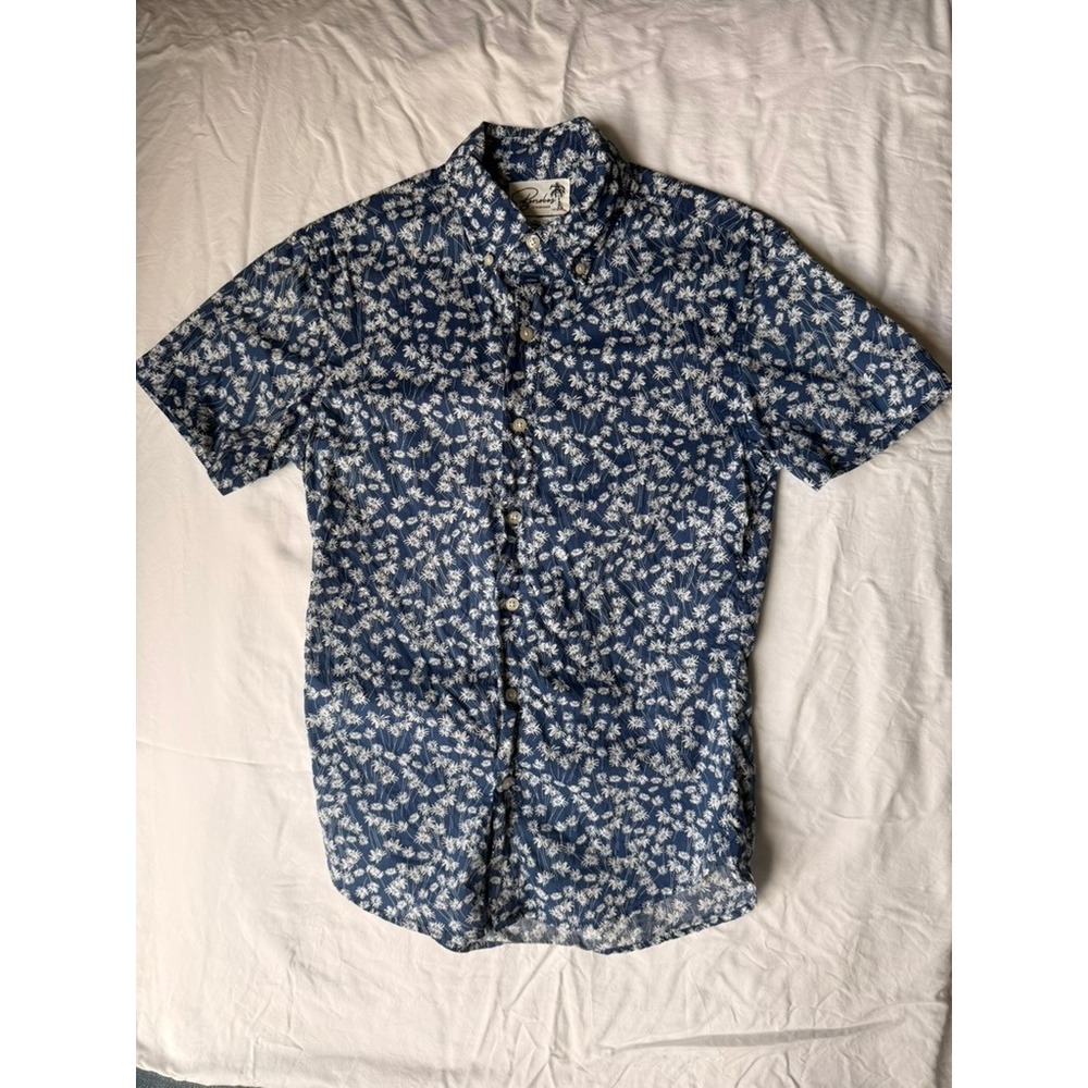 Bonobos Mens Slim Fit Short Sleeve Button Down Daisy Floral Shirt Blue XS